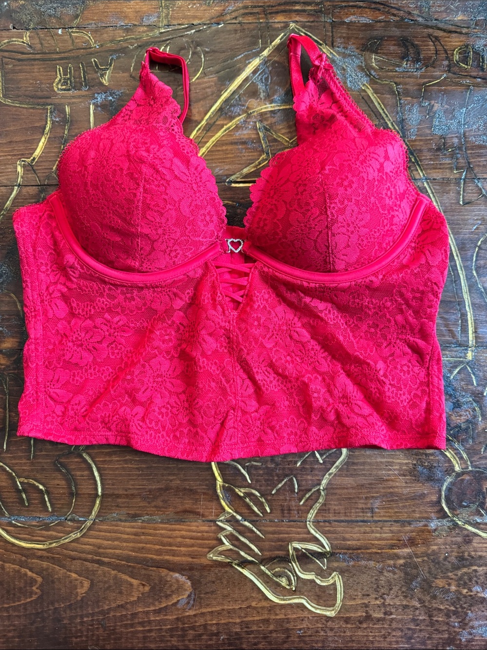 PINK Victoria's Secret Red Lace Longline Bralette